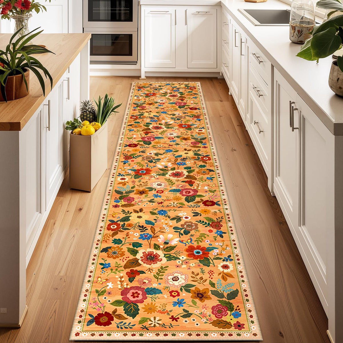 RELEANY Floral Washable 5x7 Area Rugs Pink