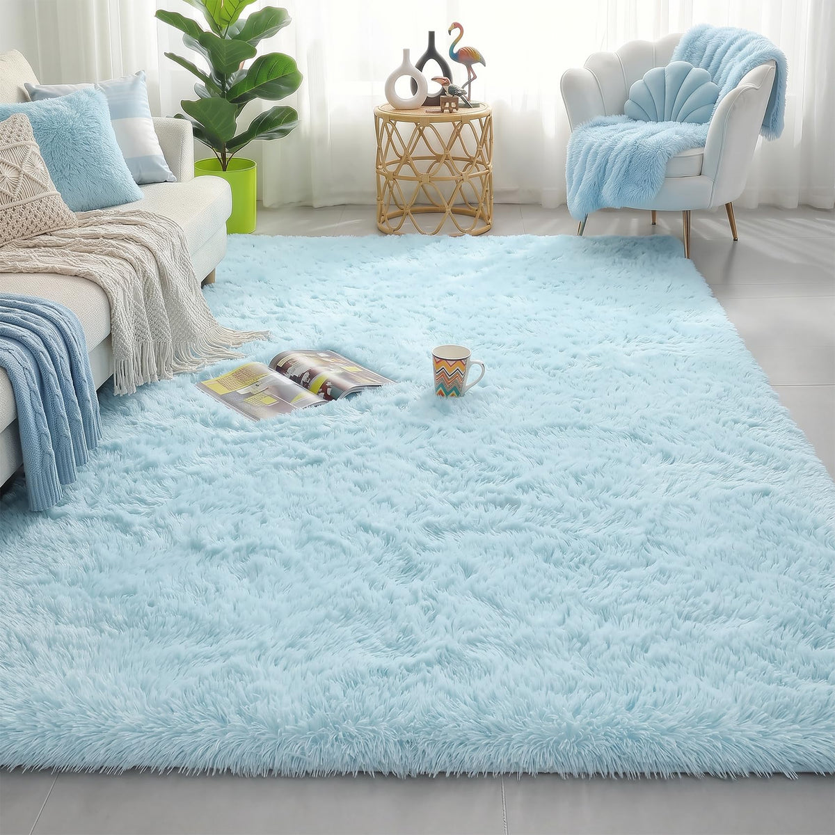 Amdrebio Light Pink Fluffy Fuzzy Area Rug 4x6 for Girls Bedroom Kids Room