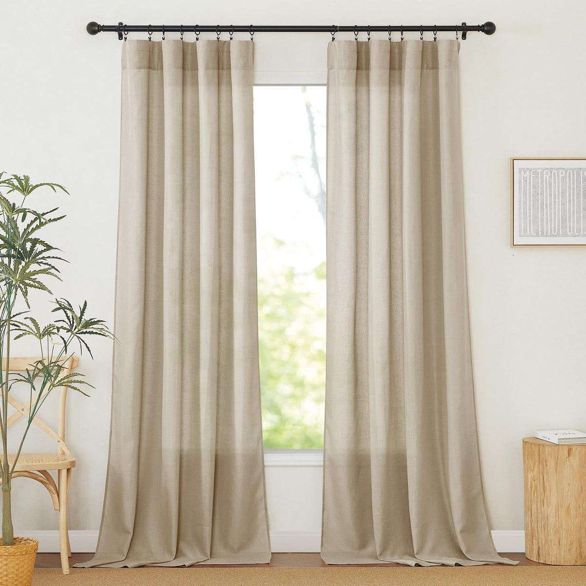 RYB HOME White Semi Sheer Curtains 84 inches Long for Living Room