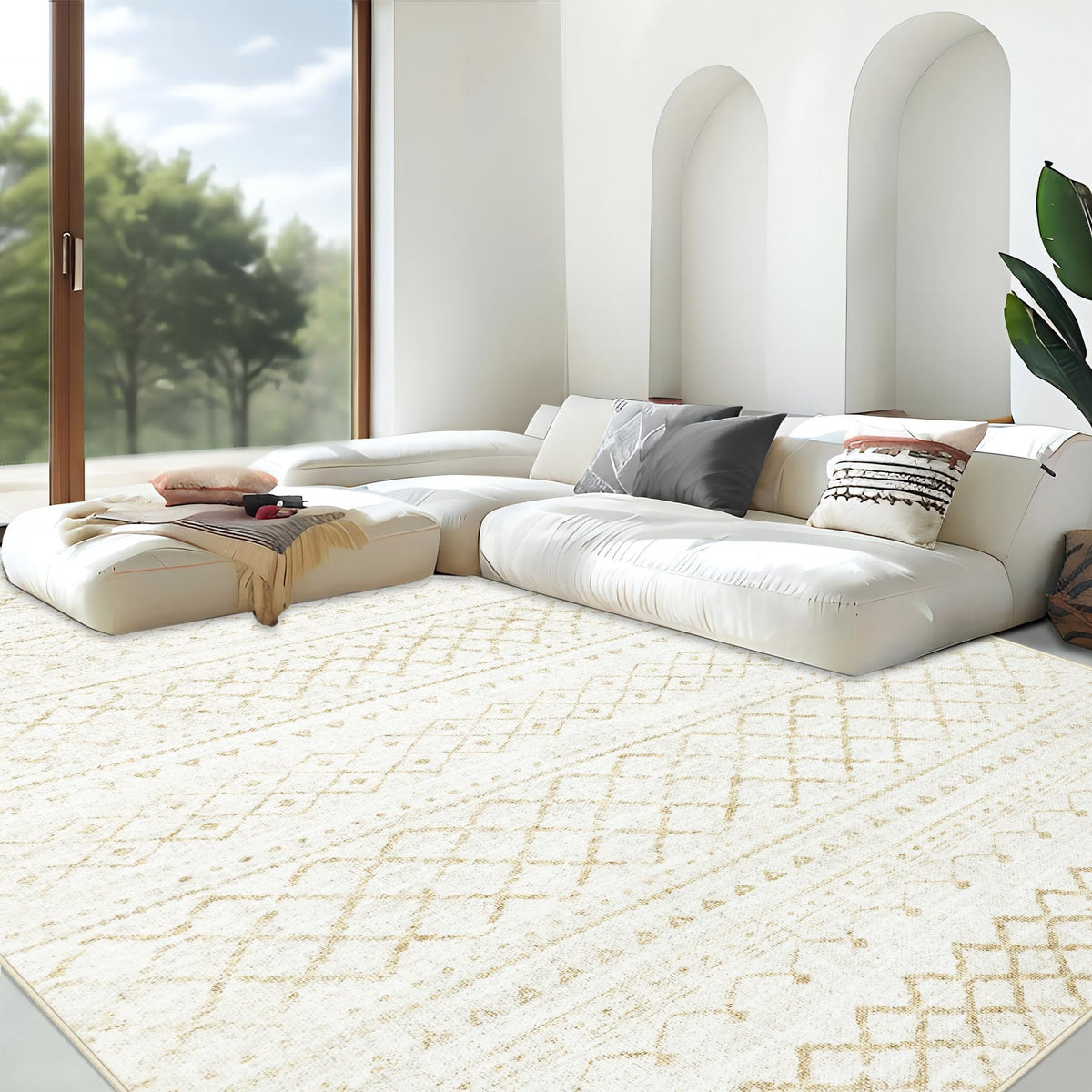 Area Rug 4x6 Geometric Rug: Washable Boho Moroccan Rugs Soft Farmhouse Rug, Modern Neutral Stain Resistant Indoor Floor Carpet for Livingroom Bedroom Dining Table Nursery(Modern Beige,4'x6')