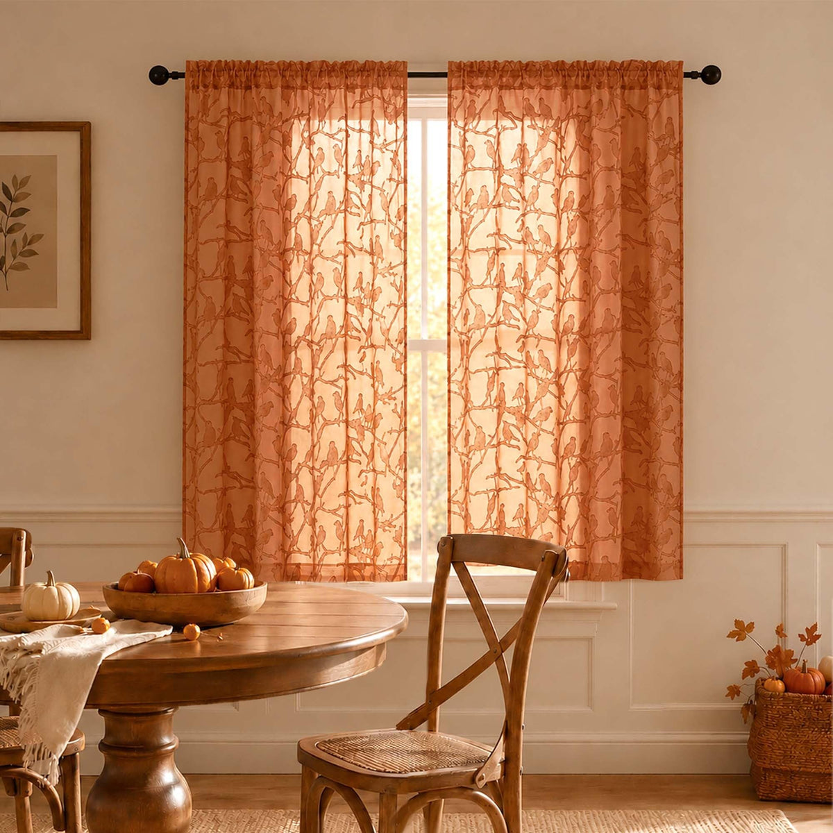 OVZME Sage Green Sheer Curtains 63 Inch Length 2 Panel Set, Light Filtering Bedroom Curtains with Dual Rod Pocket Top, Leaf Bird Clip Jacquard Sheer Farmhouse Window Drapes for Living Room, 2x38Wx63L