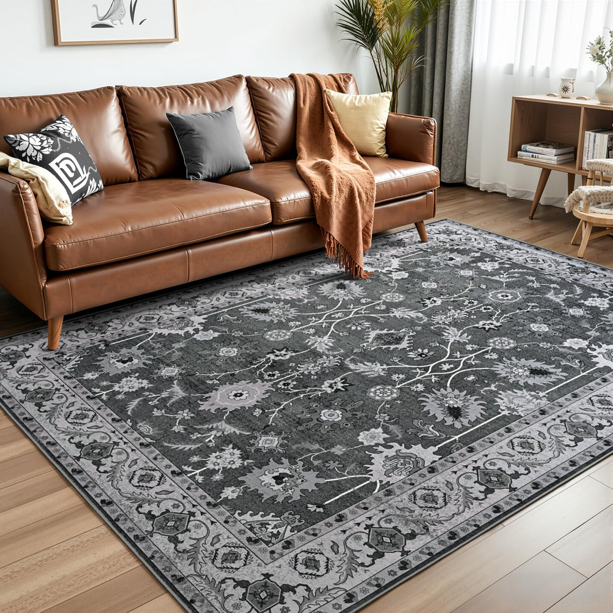Hanples 5x7 Area Rugs for Living Room, Washable Rug Vintage Floral, Beige