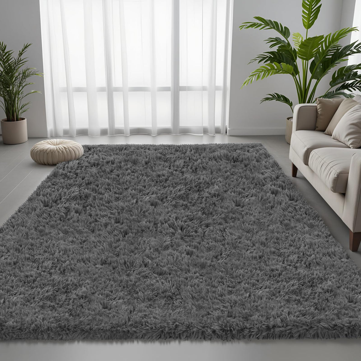 6x9 Black Fluffy Fuzzy Shag Area Rug for Living Room, Bedroom, Dorm Carpet