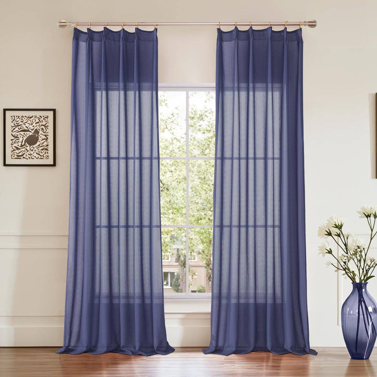 KangBang White Pinch Pleated Sheer Curtains 84 Inches Long 2 Panels