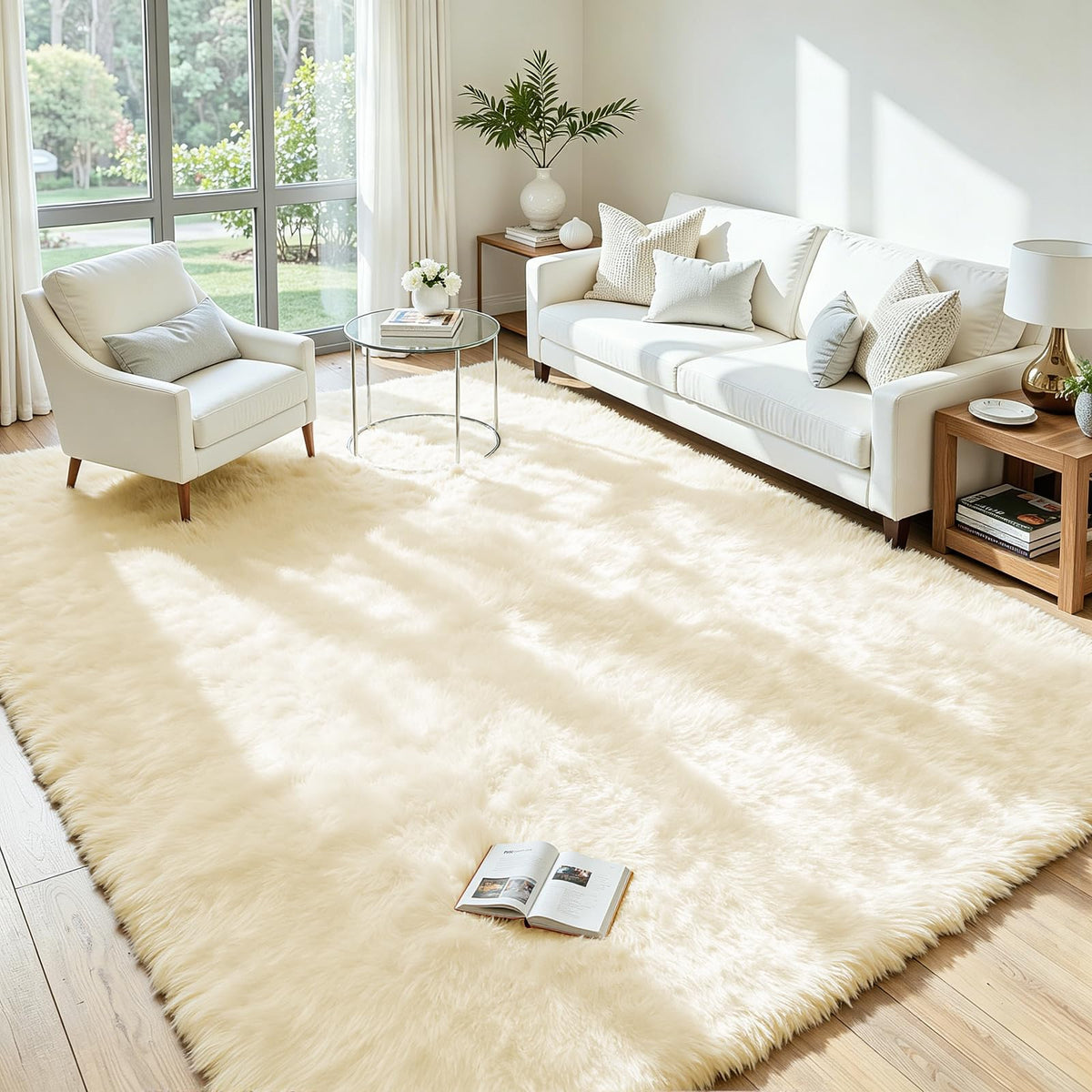 8x10 Fluffy Area Rug for Living Room: Soft Non-Slip Black Bedroom Carpet