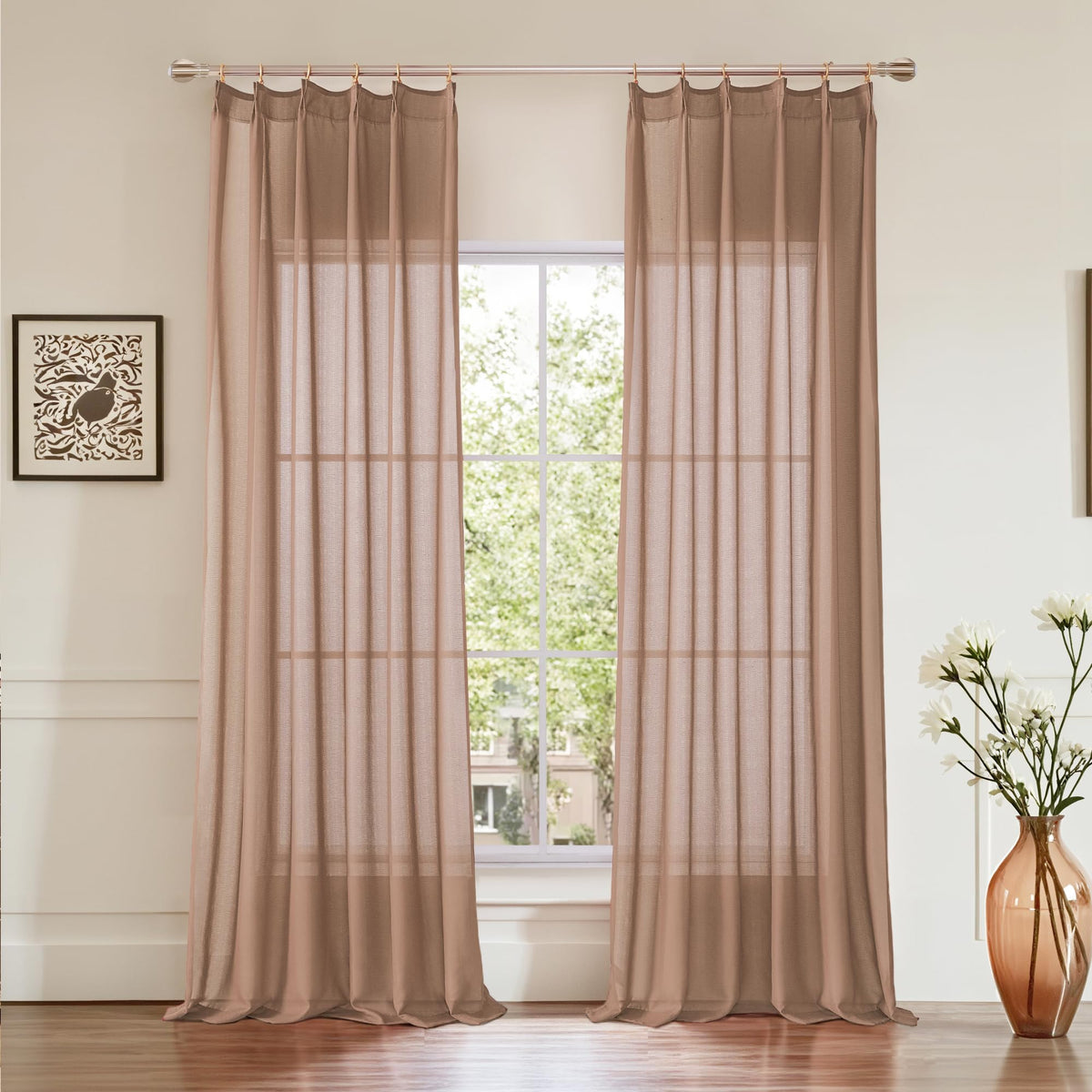 KangBang White Pinch Pleated Sheer Curtains 84 Inches Long 2 Panels