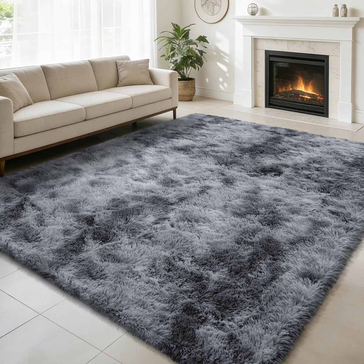 6x9 Black Fluffy Area Rug for Living Room,Large Shag Area Rugs for Bedroom