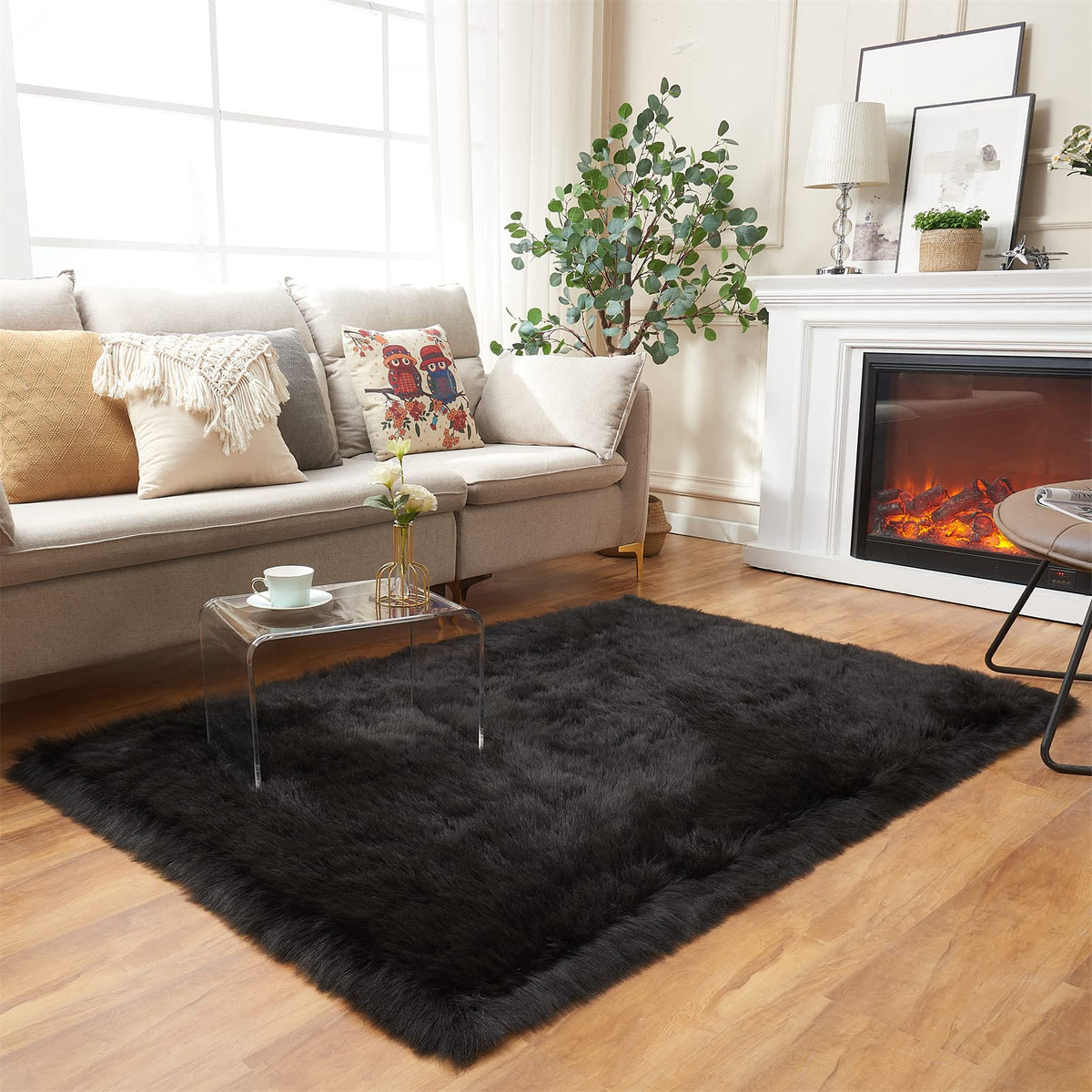 EasyJoy Ultra Soft Fluffy/Fuzzy Shaggy Area Rug Faux Fur Chair Cover Seat Pad for Bedroom Floor Sofa Living Room (2 x 6 ft Sheepskin, Beige)