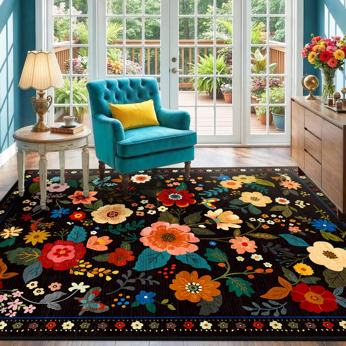 RELEANY Floral Washable 5x7 Area Rugs Pink