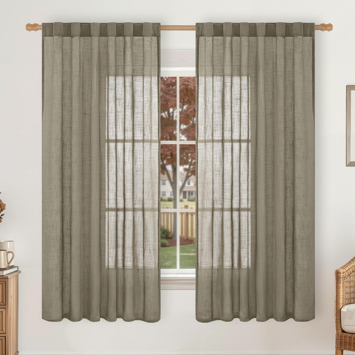 LAMIT Linen Semi Sheer Curtains 84 Inches Long for Living Room 2 Panels