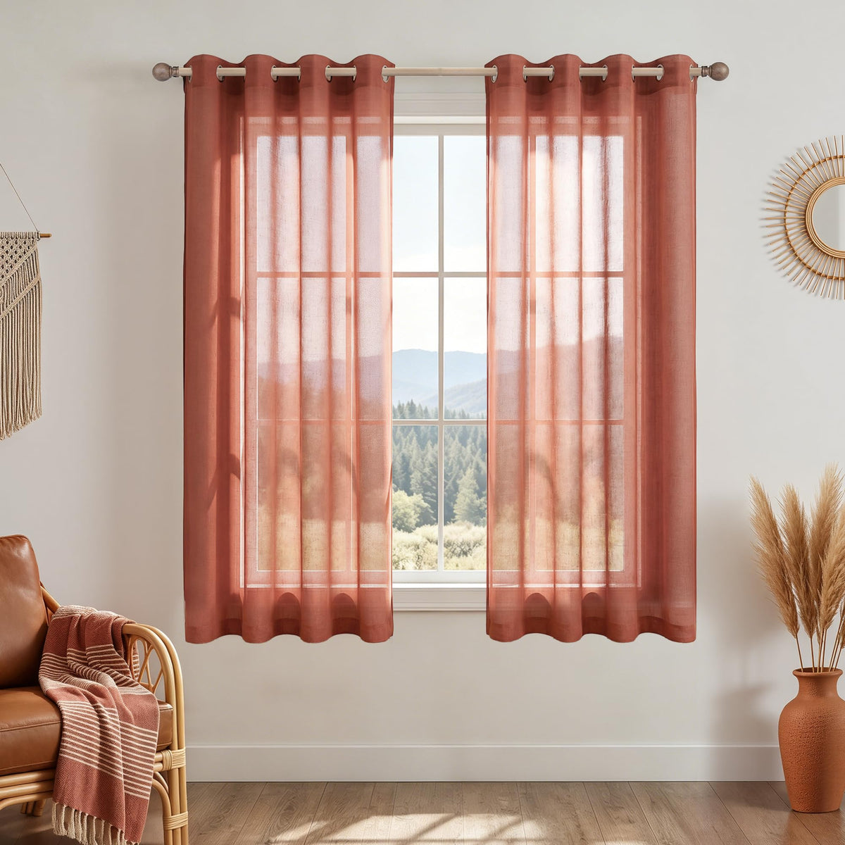 Mrs.Naturall Black Sheer Curtains 84 Inches Long for Living Room Set of 2 Panels Ring Grommet Window Curtain Panels for Bedroom 52x84 Inch Length