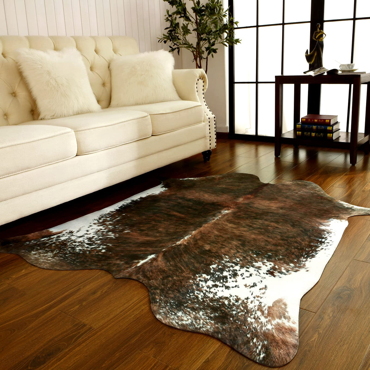 BENRON Faux Cowhide Rug, Cow Print Rug for Living Room Bedroom 4.6x5.2ft