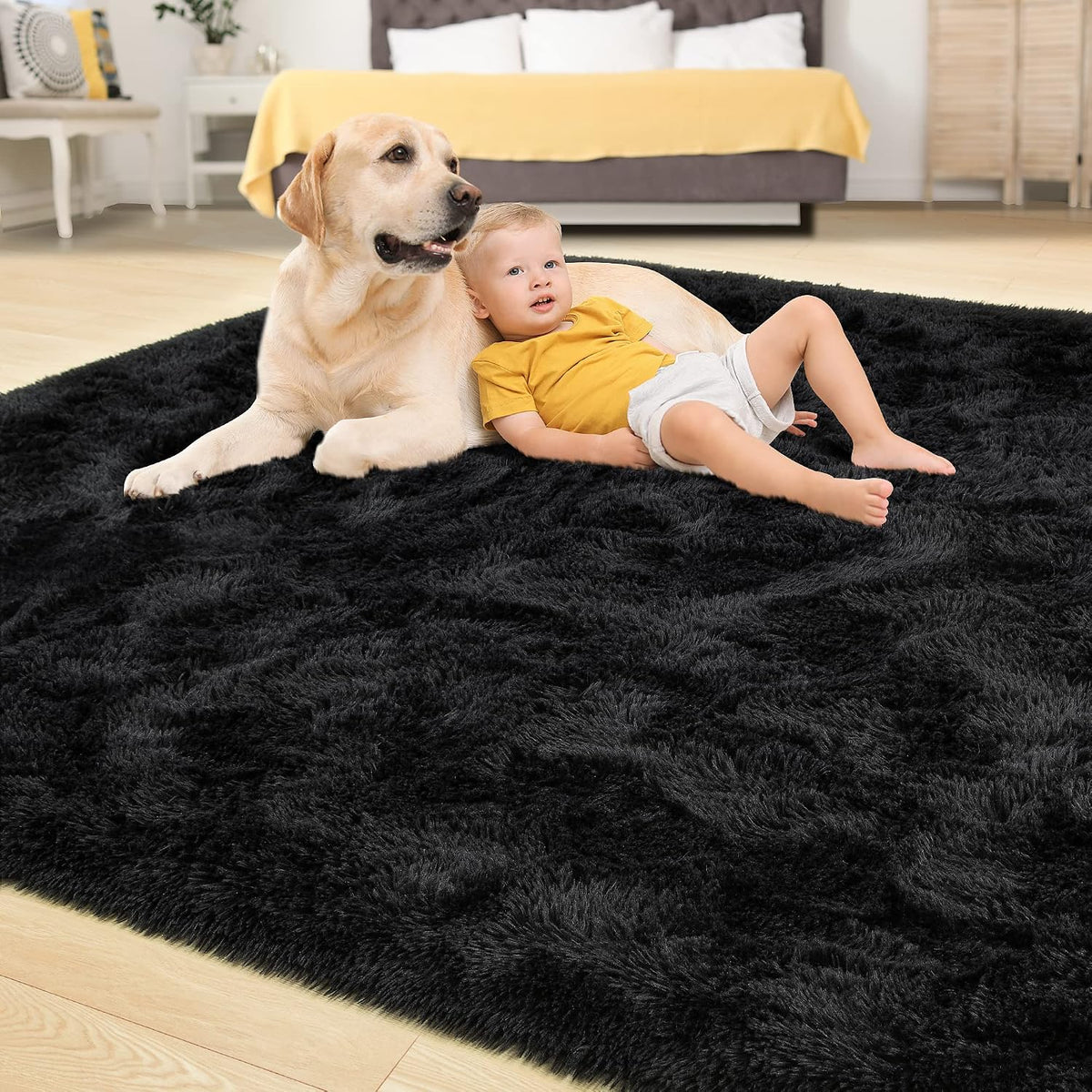 Tepook 4x6 Soft Fluffy Rug for Bedroom Fuzzy Black Rugs for Living Room