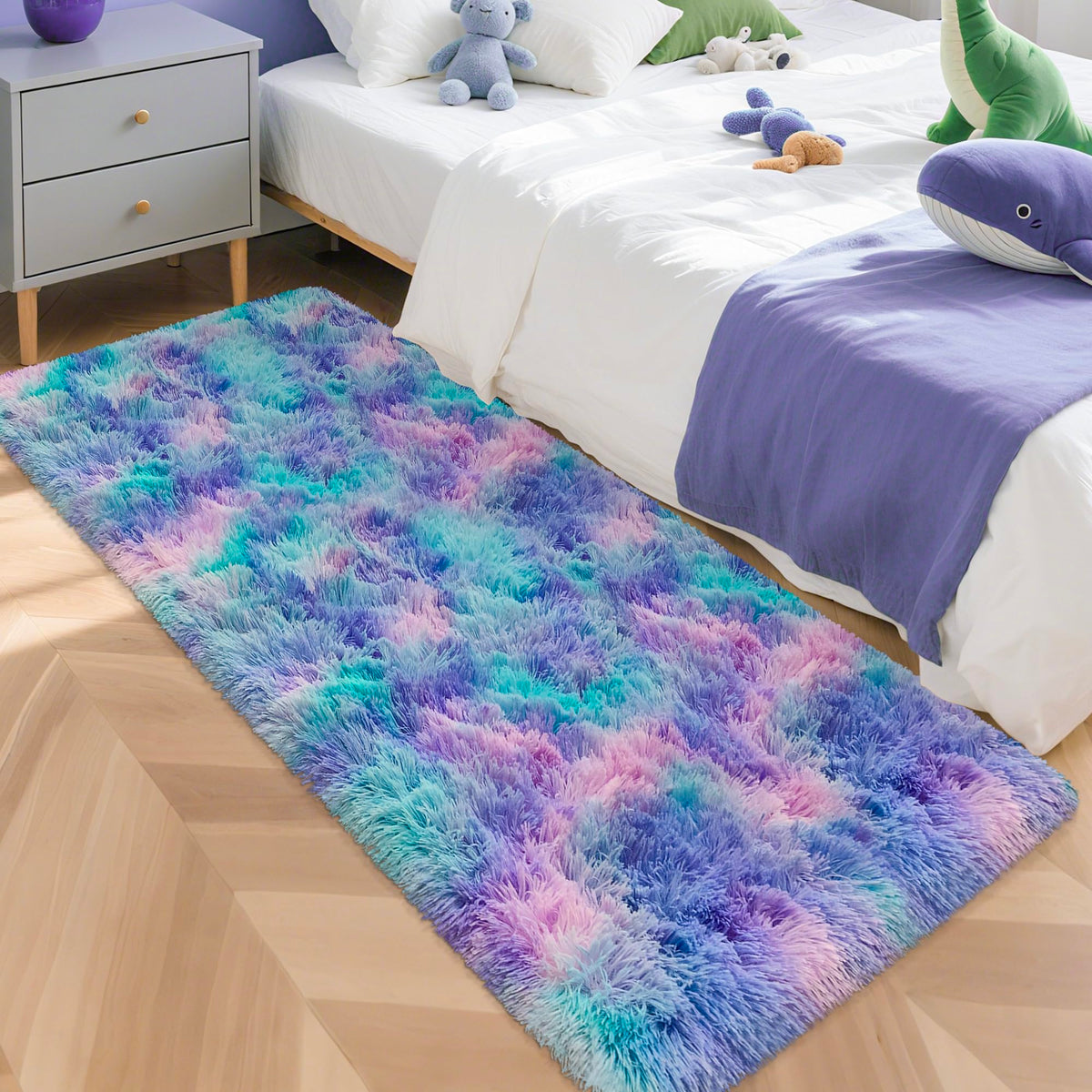 Tie-Dyed Runner Rug for Bedroom Black Grey 2x6ft Fluffy Area Rug Bedside Runner Rug for Kids Room Boys Teens Nursery Baby Living Room Dorm Home Decor Carpets
