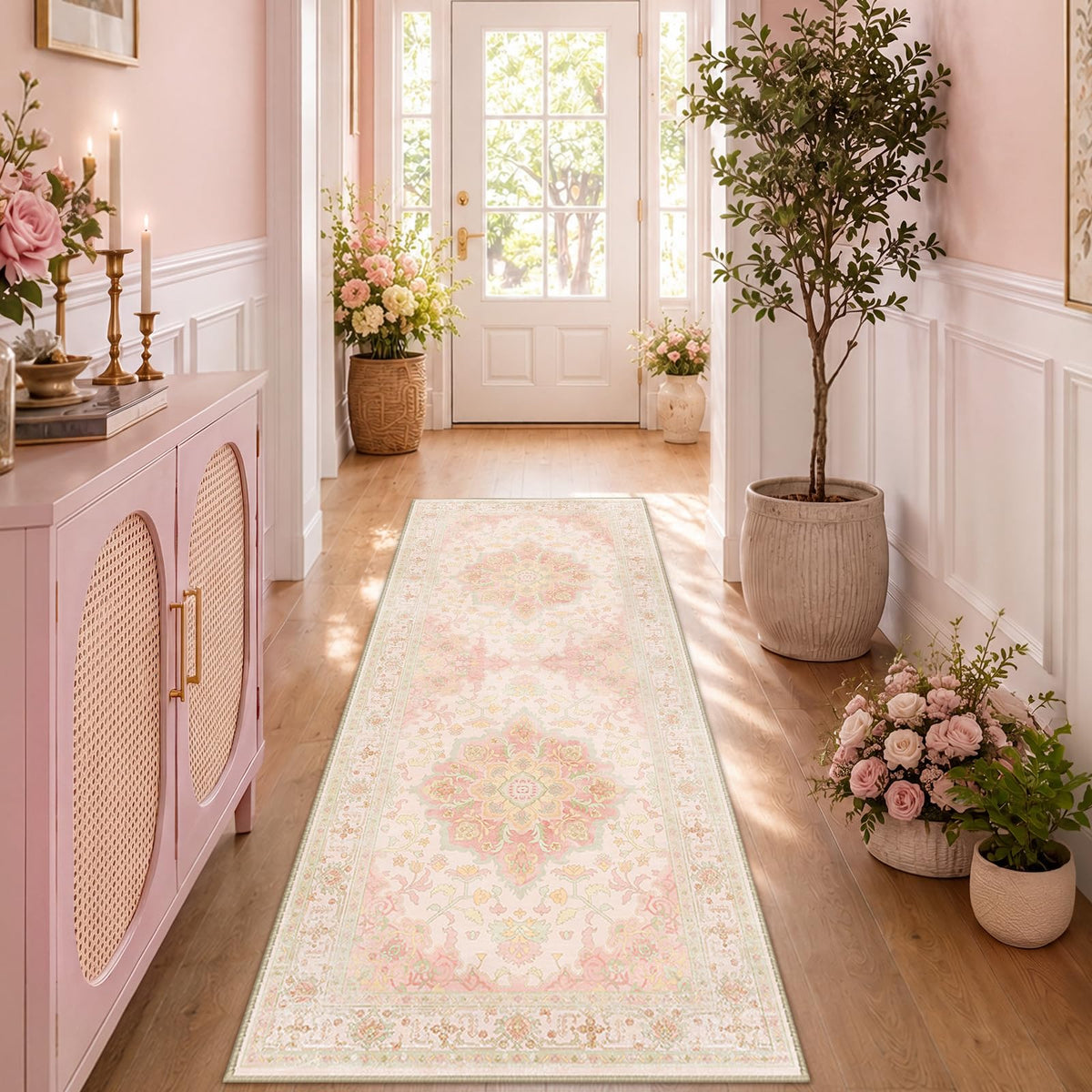 CAPALOCA 5x7 Washable Nursery Girls Low Pile Area Rug Pink