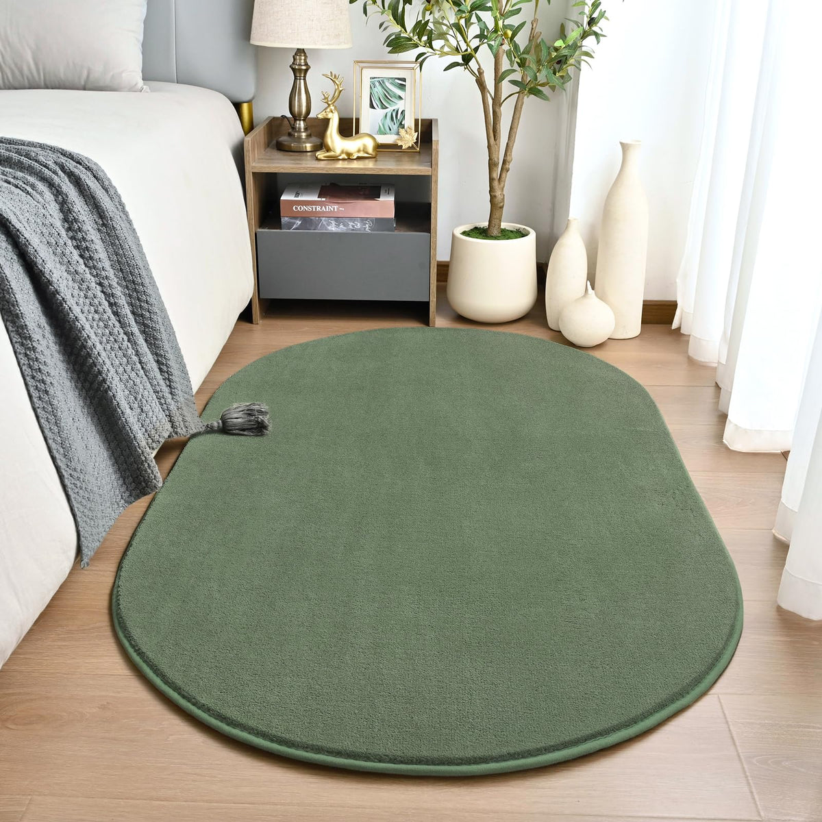 Amearea Soft Oval Rugs for Bedroom, 2.6 x 5.3 Black Bedroom Bedside Rug