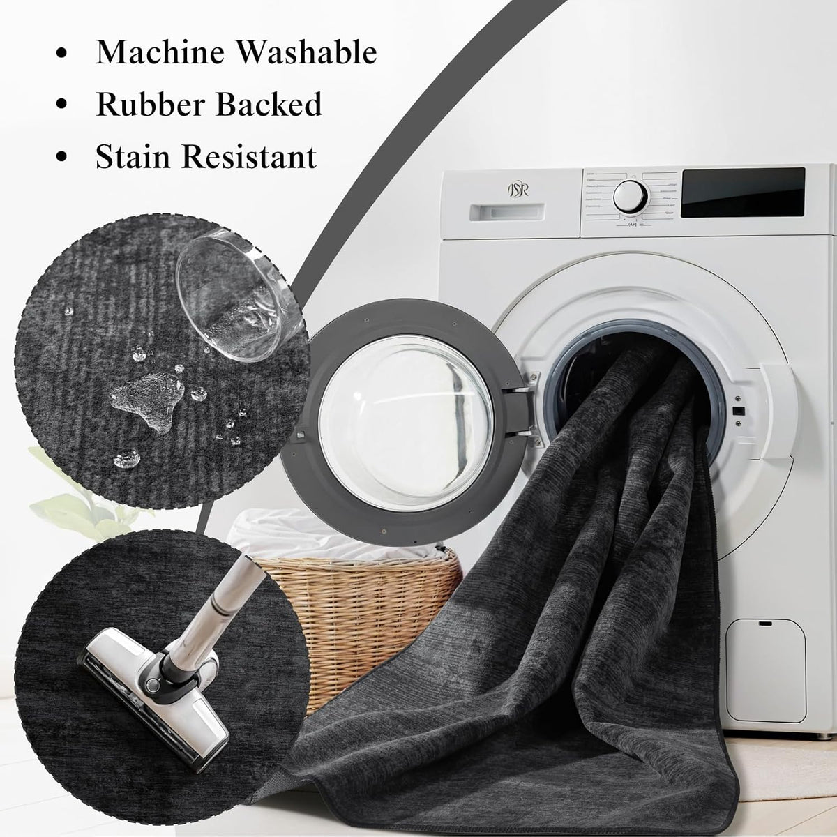 8x10 Washable Area Rug, Black Solid Area Rugs for Living Room & Bedroom