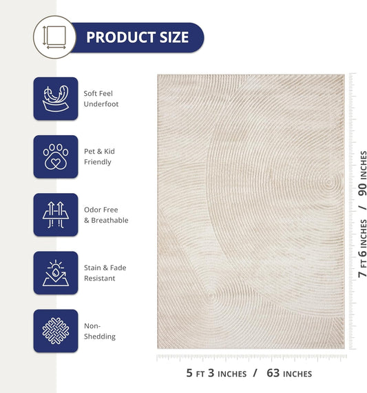 Abani Neutral Beige Area Rug | 5' x 8' Tan Geometric Carpet with Zen Circle Pattern | Rugs for Living Room, Bedroom, Office