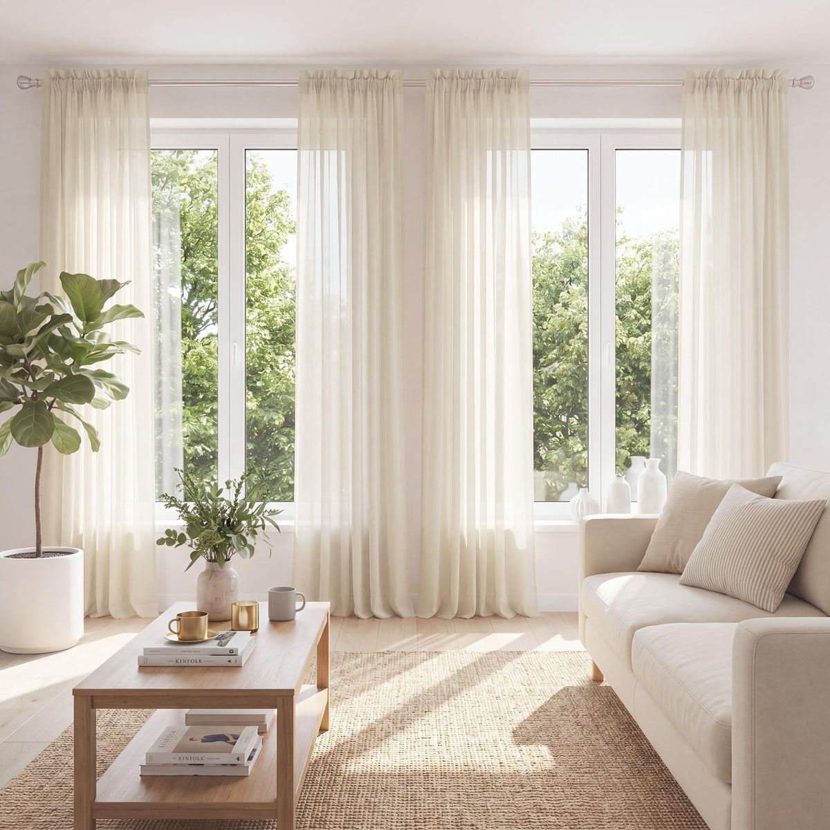 PONY DANCE 4 Panels White Sheer Curtains 90 Inches Long, W 42" x L 90"