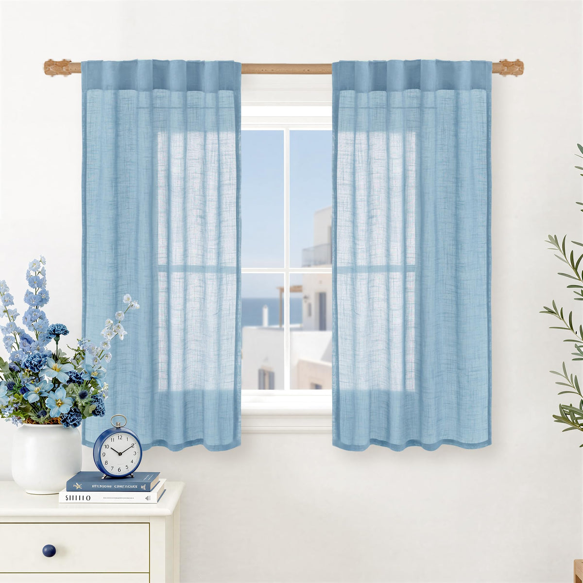 LAMIT Linen Semi Sheer Curtains 84 Inches Long for Living Room 2 Panels