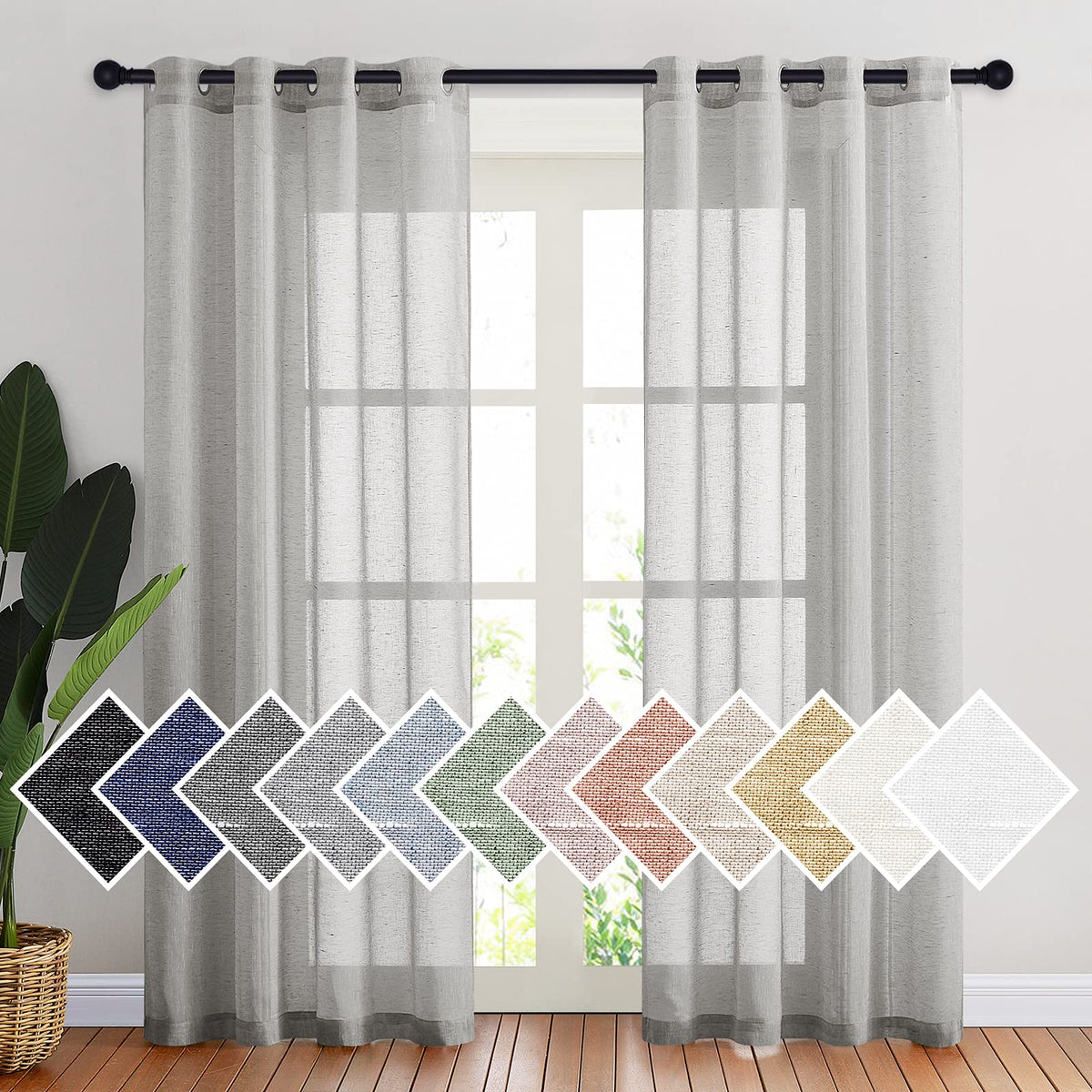 NICETOWN White Sheer Linen Curtains 84 Inch Length 2 Panels Set, W52xL84