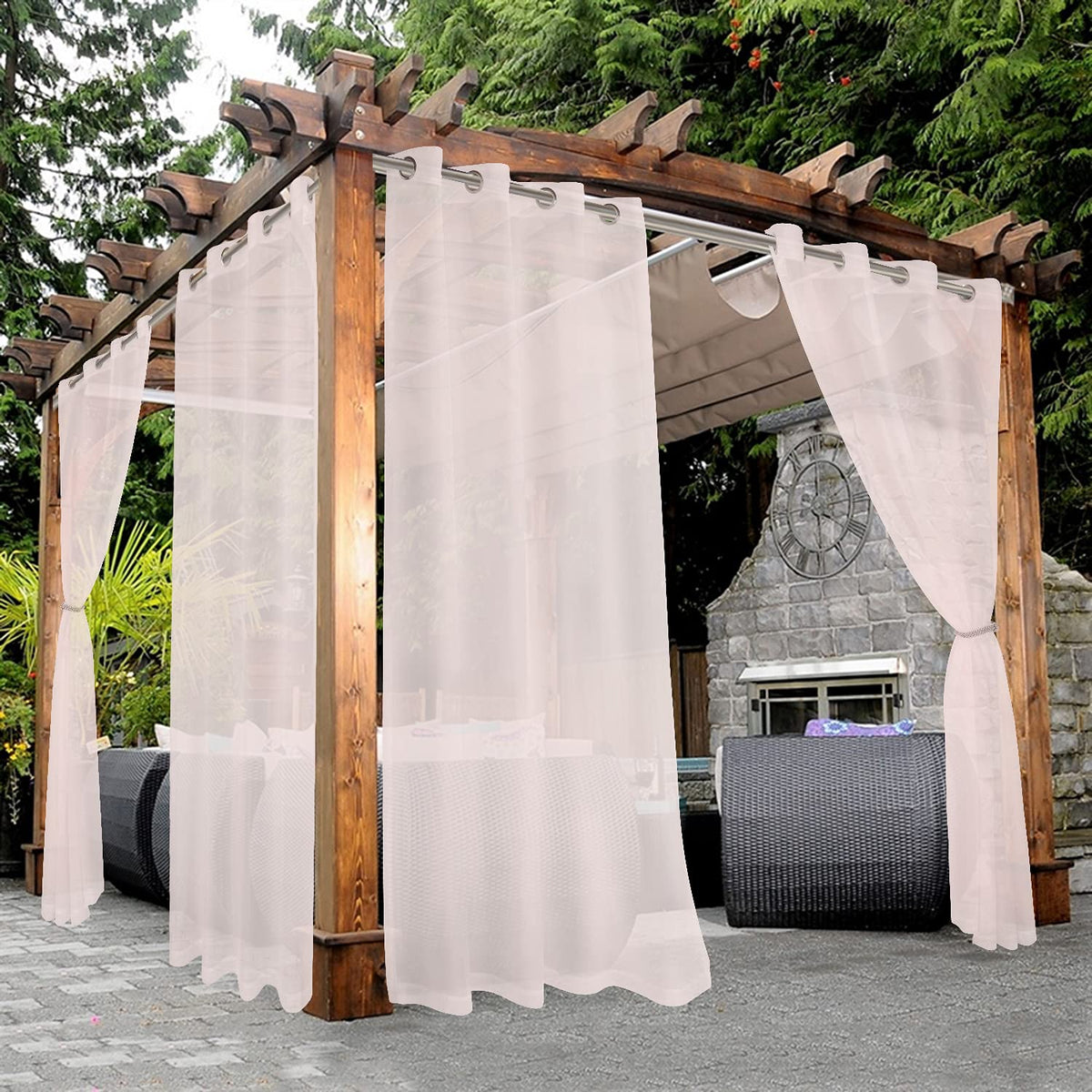 BONZER White Outdoor Sheer Curtains for Patio Waterproof 2 Panels