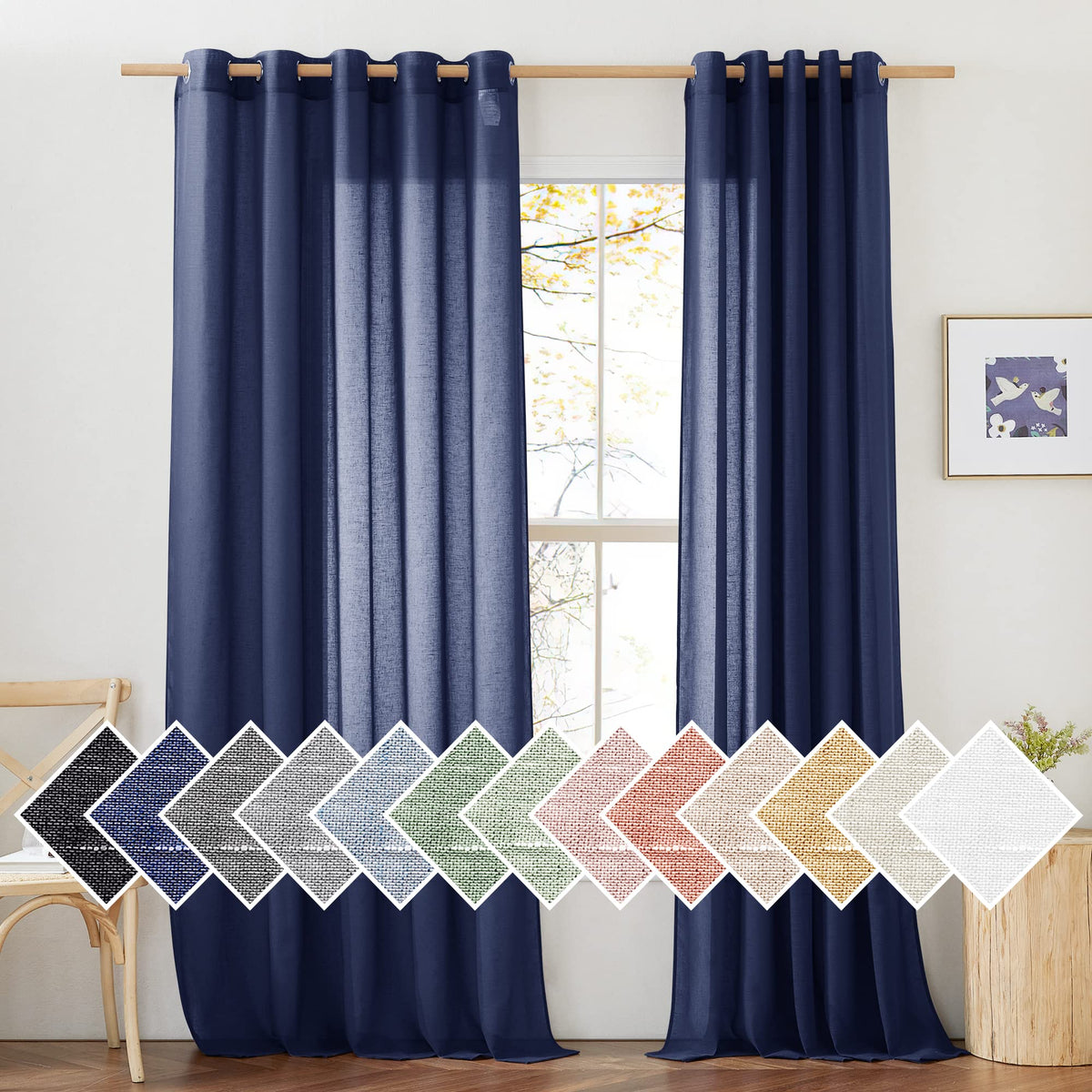 NICETOWN White Sheer Linen Curtains 84 Inch Length 2 Panels Set, W52xL84