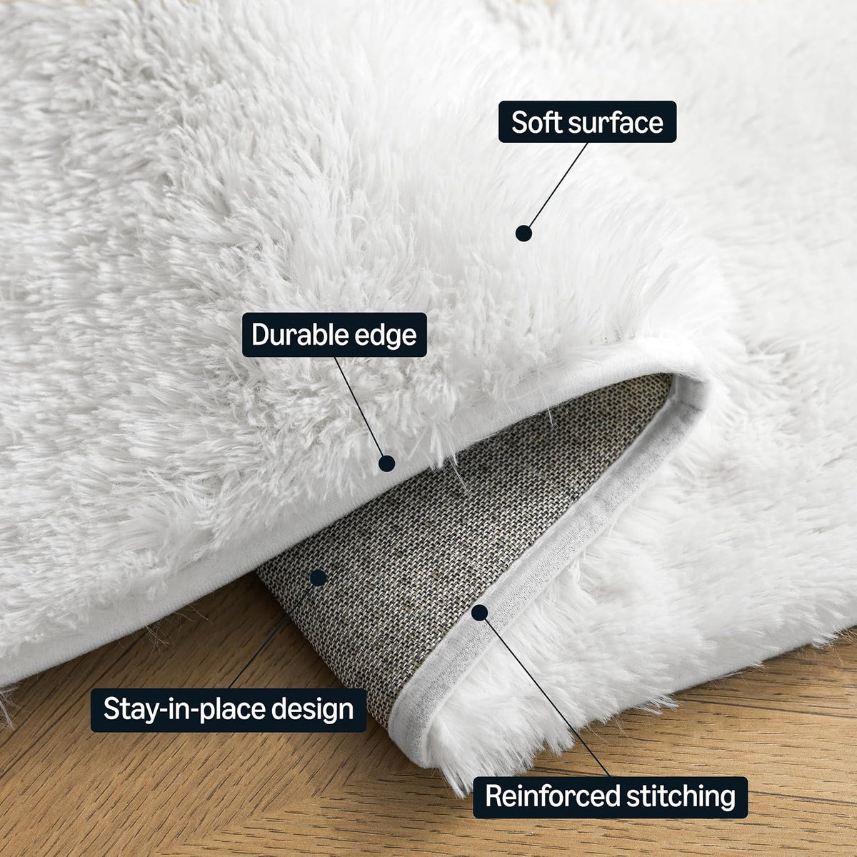 Amazon Basics Fluffy Washable Area Rug, Shaggy Carpet for Living Room, Bedroom, 4' W × 6' L, Cream