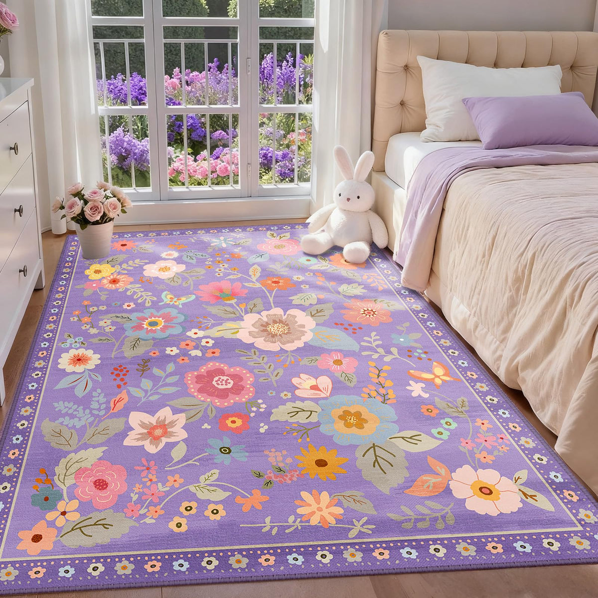 RELEANY Floral Washable 5x7 Area Rugs Pink