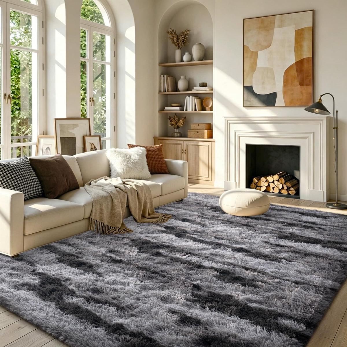 5x8 Area Rugs For Living Room Fluffy Black Rug For Bedroom (Black)