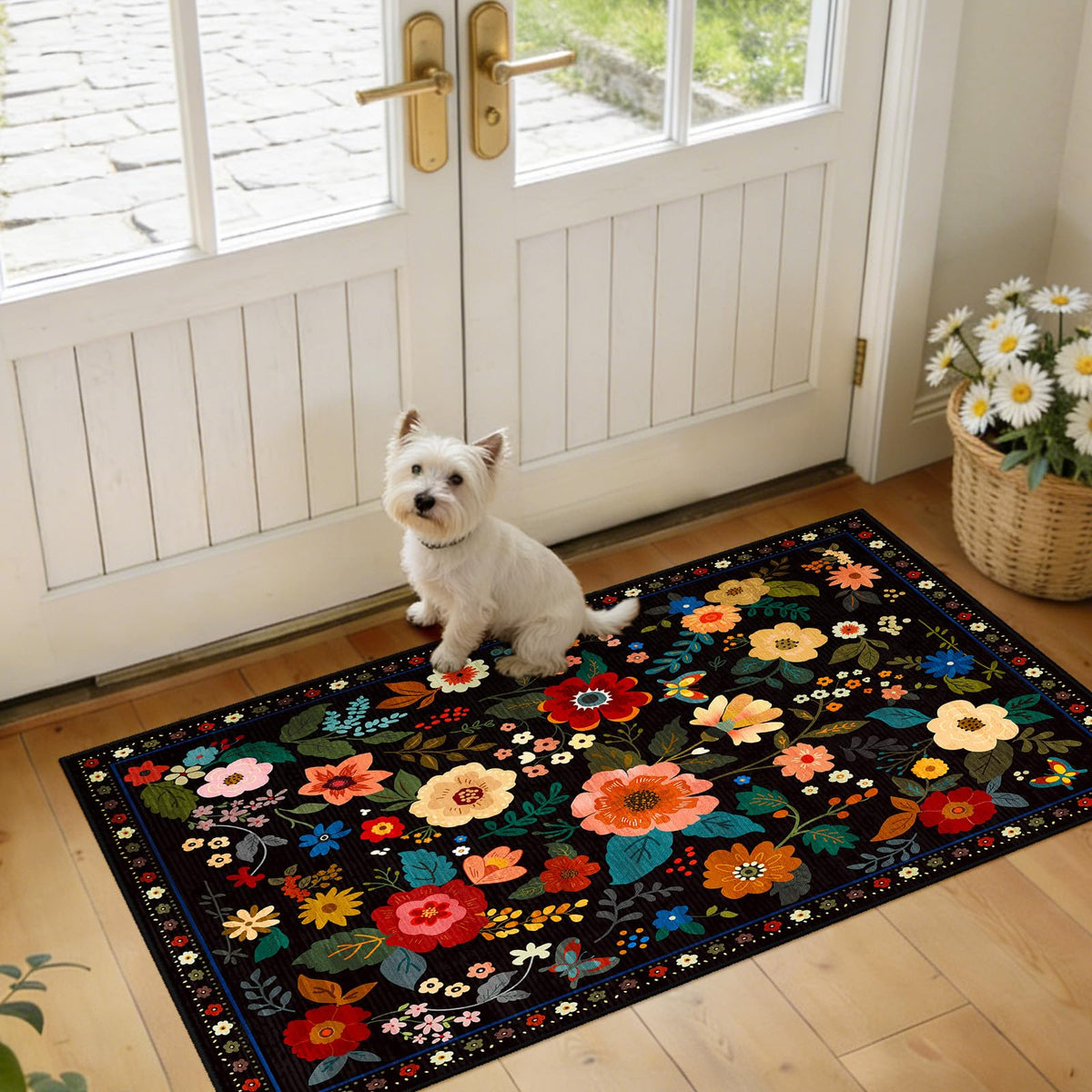 RELEANY Floral Washable 5x7 Area Rugs Pink