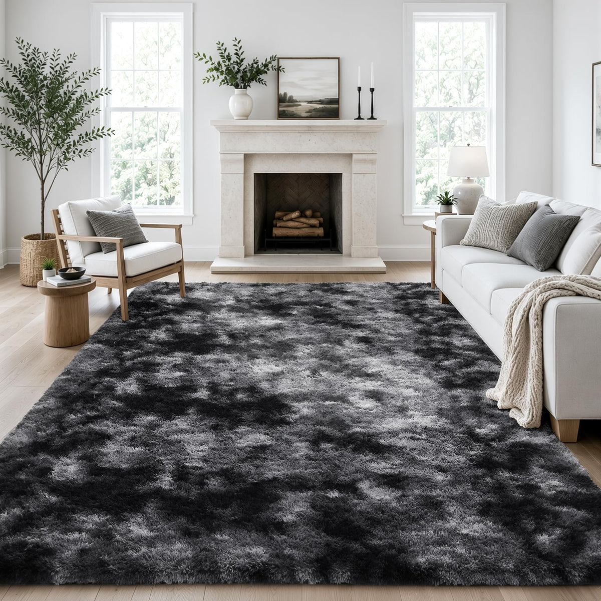 Ophanie Area Rugs for Living Room Bedroom, Washable Non-Slip Fluffy Soft Grey Shag Carpet, Indoor Floor Gray 4x6 Fuzzy Shaggy Living Room Plush Rug for Kids Home Dorm Decor Aesthetic