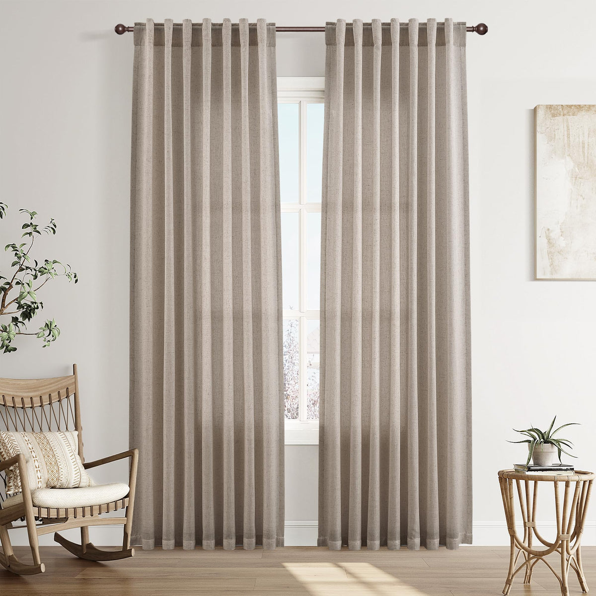 Joywell Linen Sheer Curtains 84 Inches Long for Living Room Beige Cream