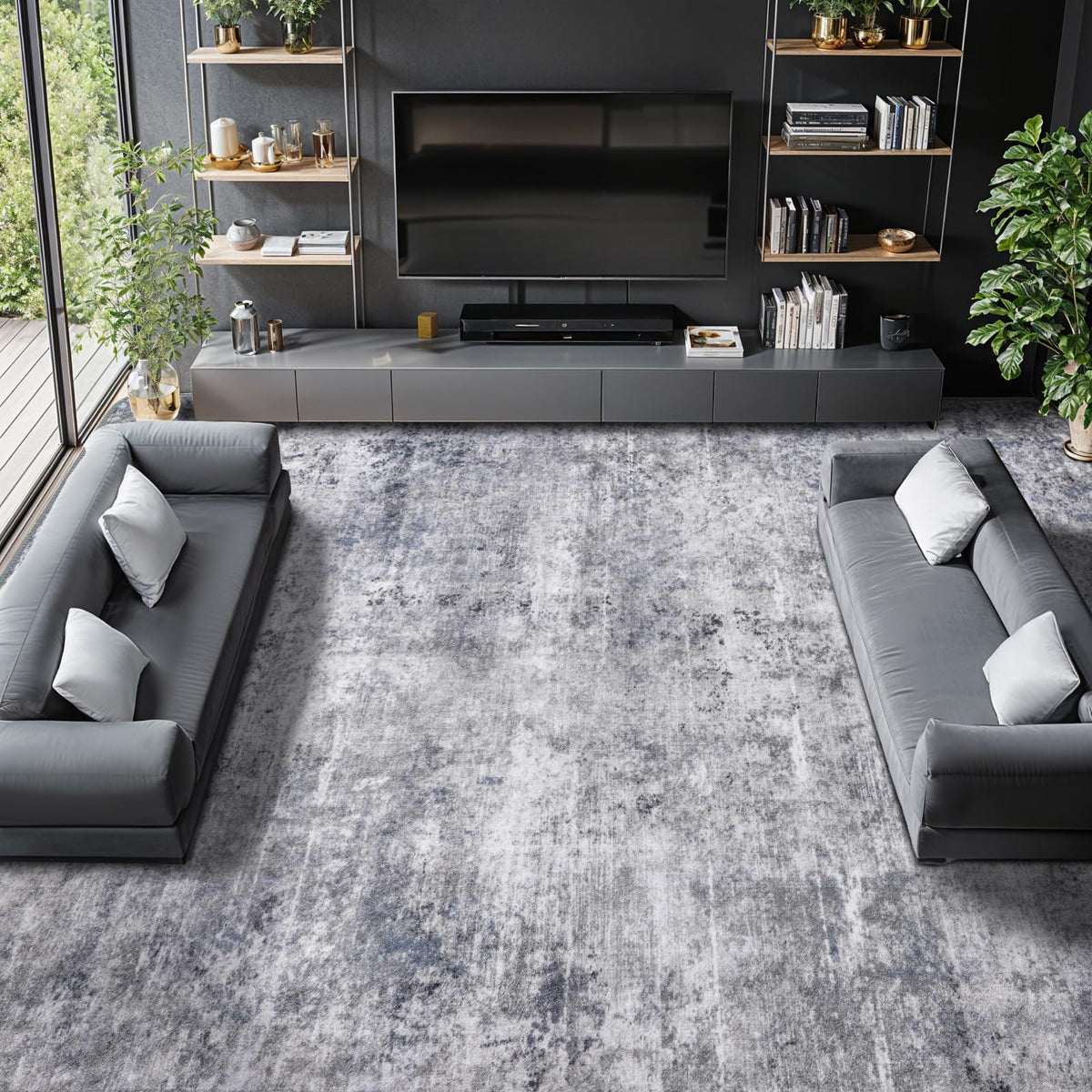 8x10 Washable Area Rug, Black Solid Area Rugs for Living Room & Bedroom