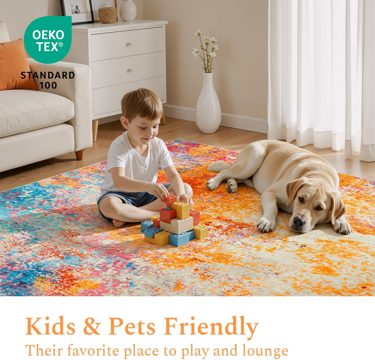 Rugflix 5x7 Area Rugs for Living Room, Colorful Rainbow Washable Rug