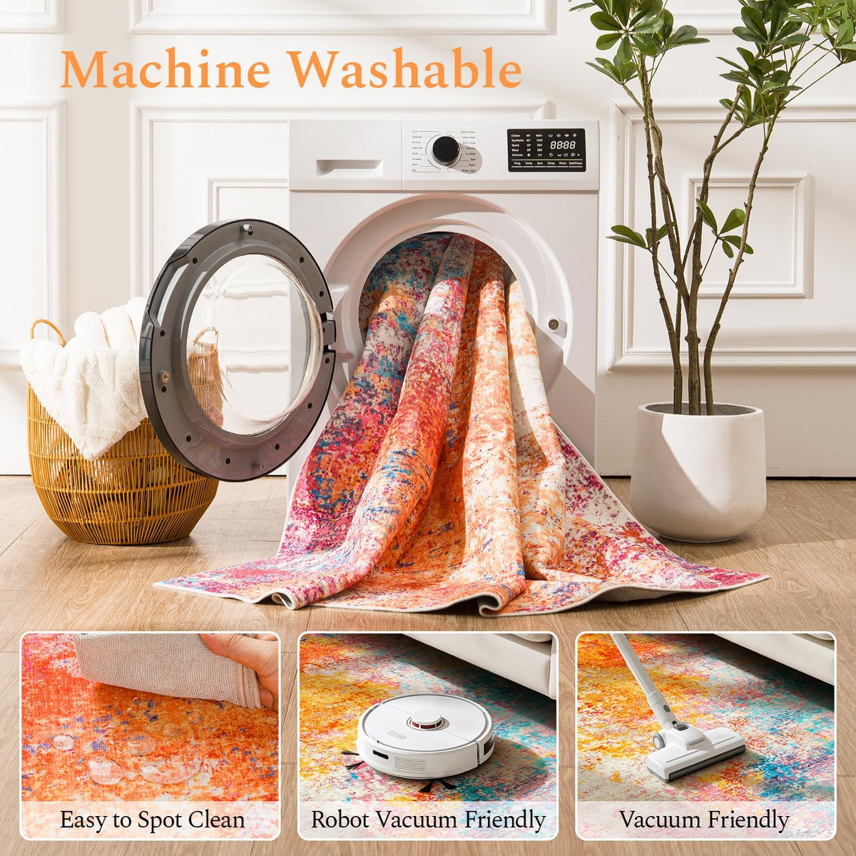 Rugflix 5x7 Area Rugs for Living Room, Colorful Rainbow Washable Rug