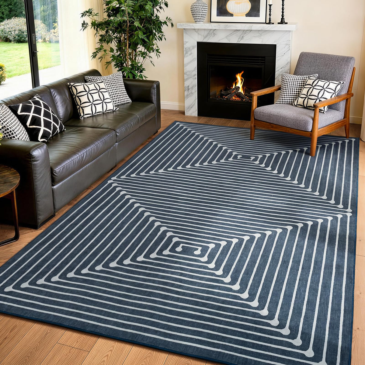 YIHOUSE Washable 5x7 Area Rugs for Living Room, Black and White Striped Rug for Bedroom Playroom Non Slip Low Pile, Soft Modern Geometric Carpet for Entryway Home Office Decor
