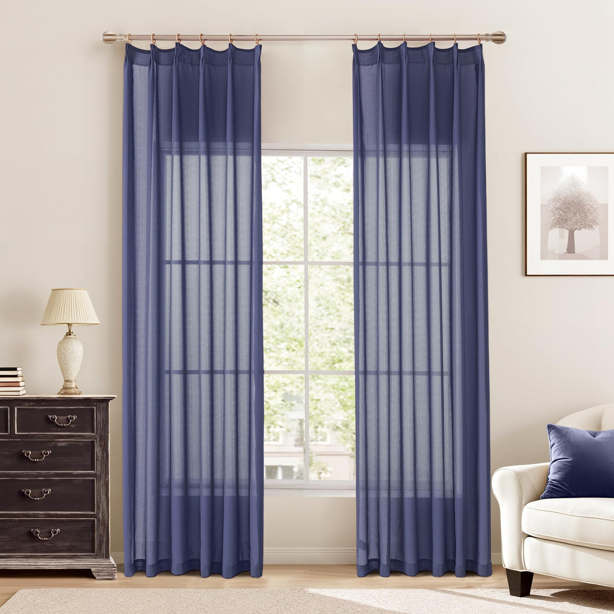 KangBang White Pinch Pleated Sheer Curtains 84 Inches Long 2 Panels
