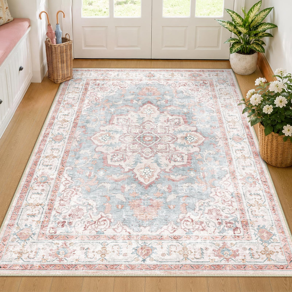 CAPALOCA 5x7 Washable Nursery Girls Low Pile Area Rug Pink