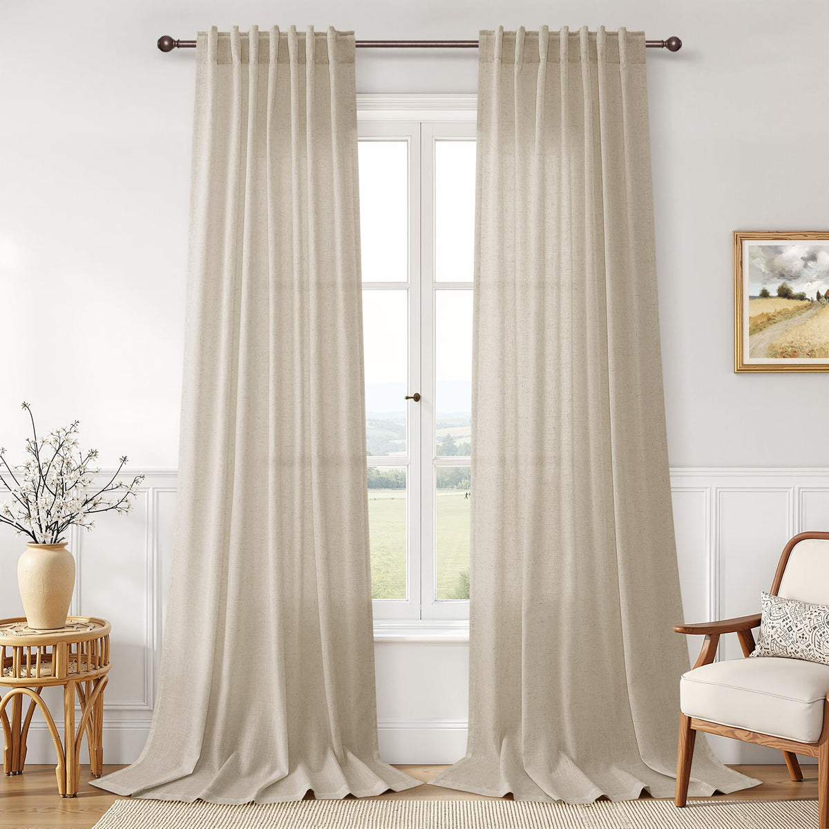 Joywell Linen Sheer Curtains 84 Inches Long for Living Room Beige Cream