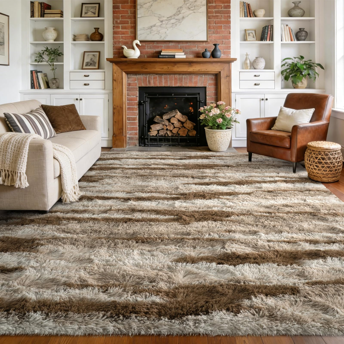 9x12 Extra Large Fluffy Area Rugs for Living Room Tie-Dyed Light Grey
