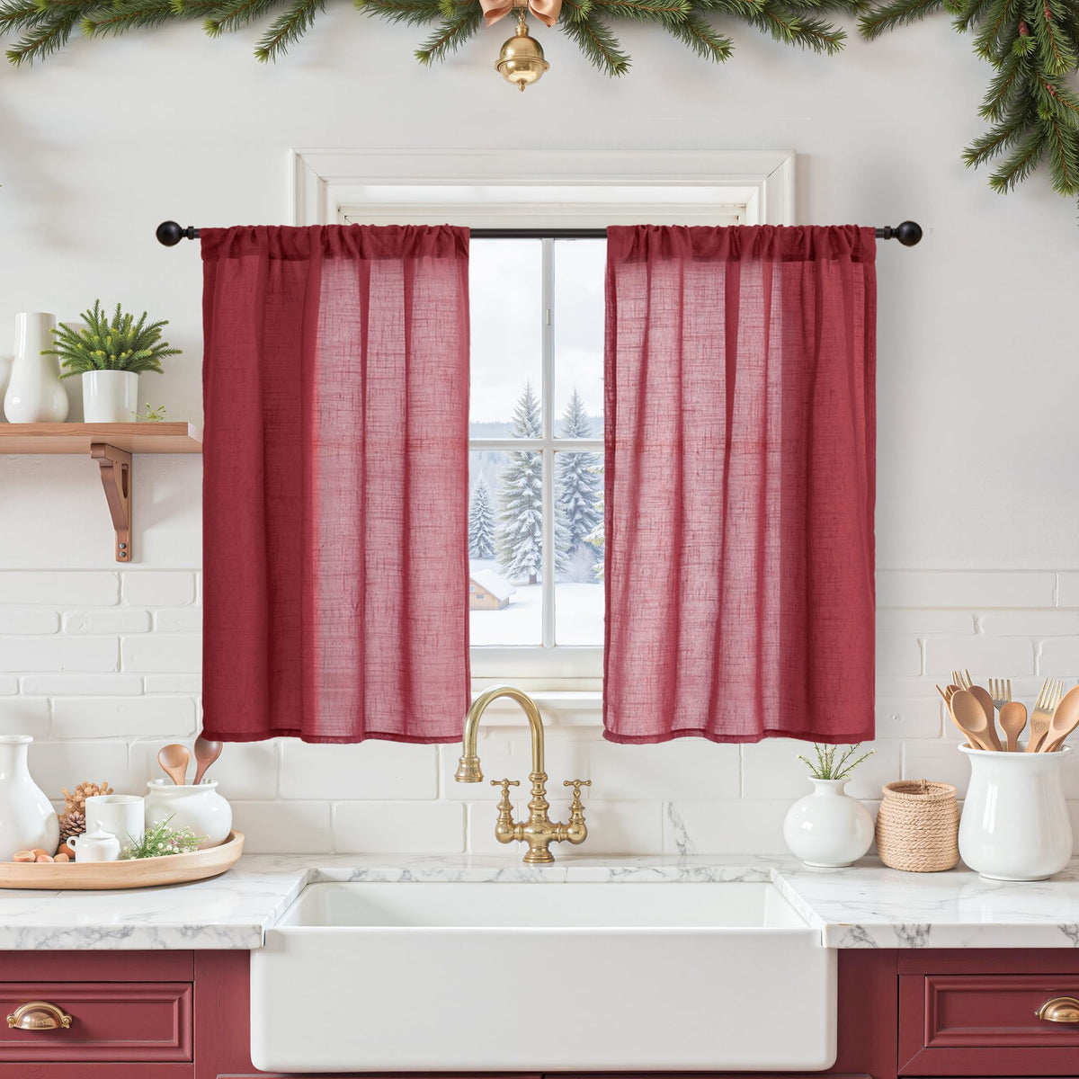 BGment Linen Sheer Curtains 84 Inches Long 2 Panels Set for Living Room
