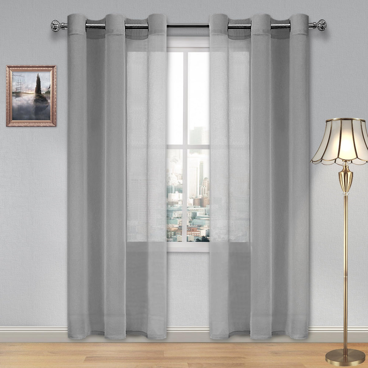 DWCN White Sheer Curtains Linen Look Semi Transparent Voile Grommet White Curtains for Living Dining Room Drapes 52 x 84 Inch Long, Set of 2 Panels