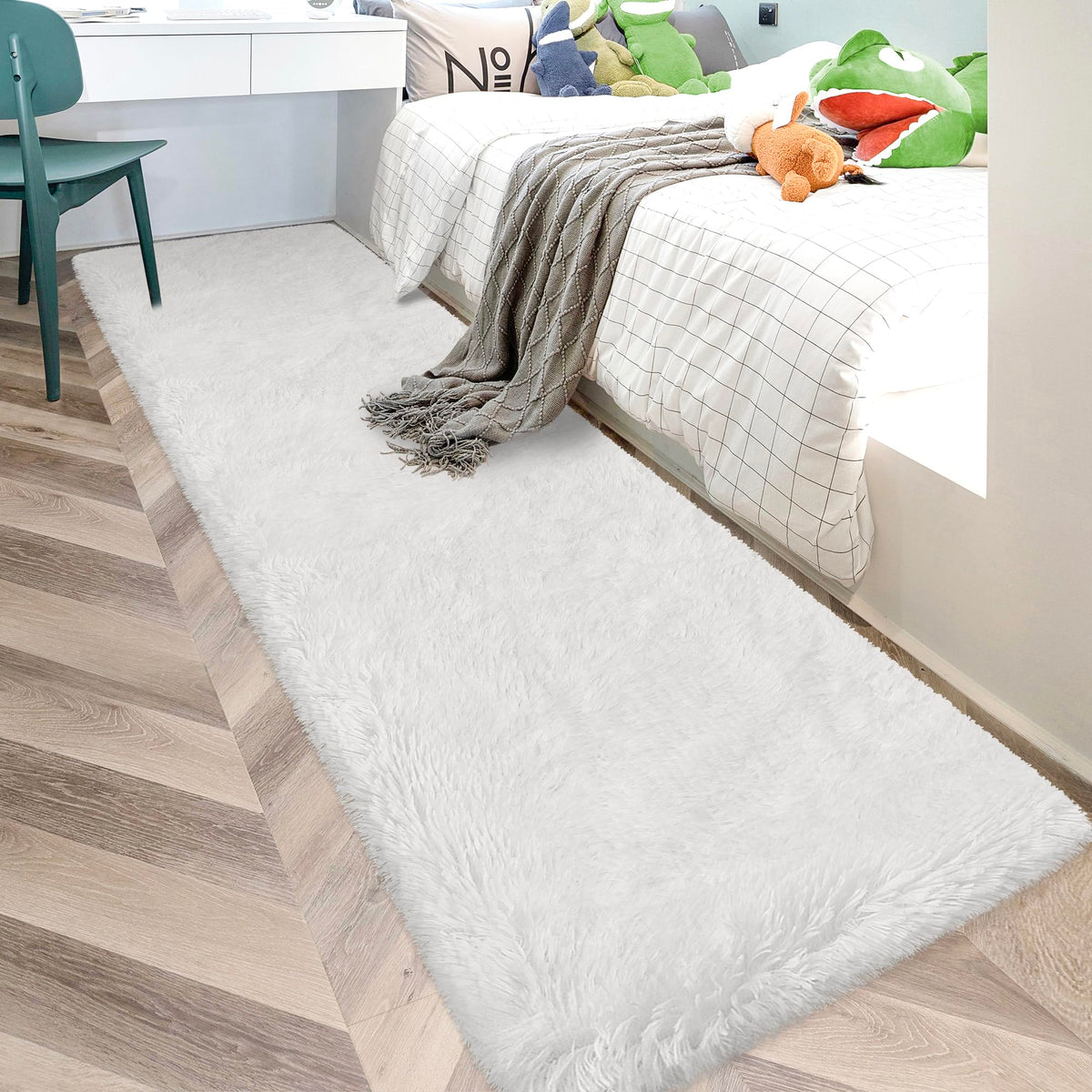 Tie-Dyed Runner Rug for Bedroom Black Grey 2x6ft Fluffy Area Rug Bedside Runner Rug for Kids Room Boys Teens Nursery Baby Living Room Dorm Home Decor Carpets