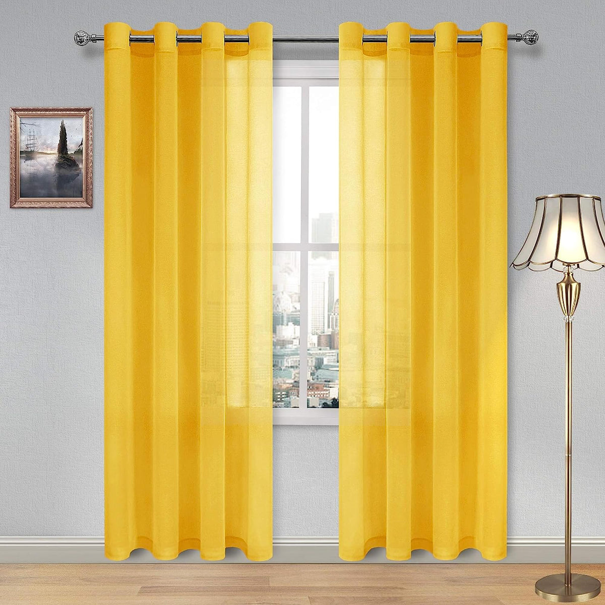 DWCN White Sheer Curtains Linen Look Semi Transparent Voile Grommet White Curtains for Living Dining Room Drapes 52 x 84 Inch Long, Set of 2 Panels