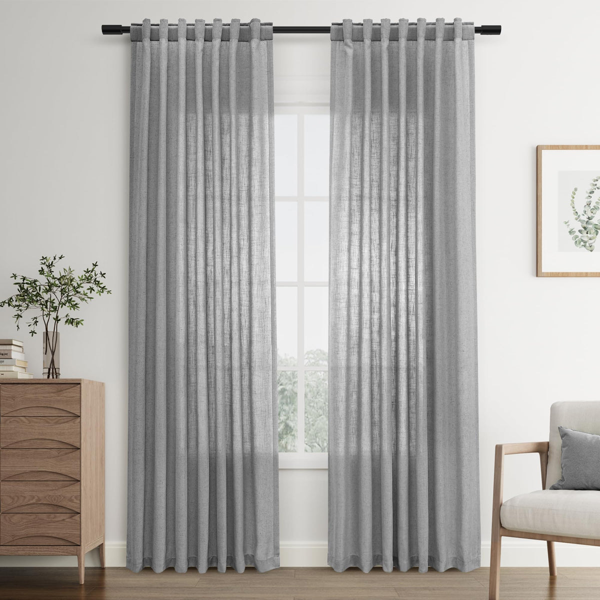 Joywell Linen Sheer Curtains 84 Inches Long for Living Room Beige Cream