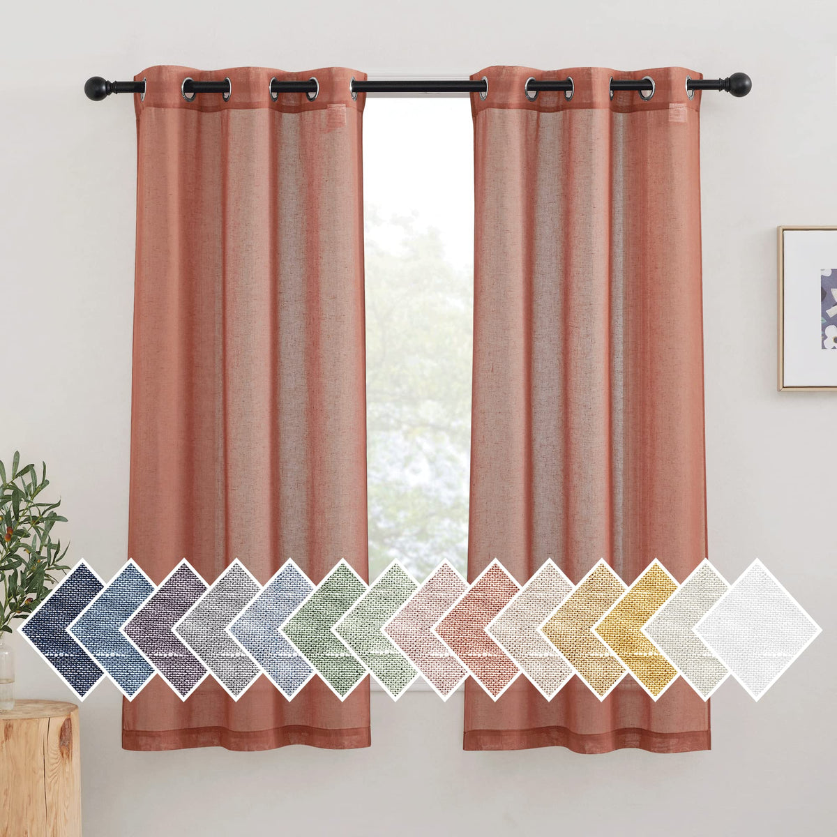 NICETOWN White Sheer Linen Curtains 84 Inch Length 2 Panels Set, W52xL84