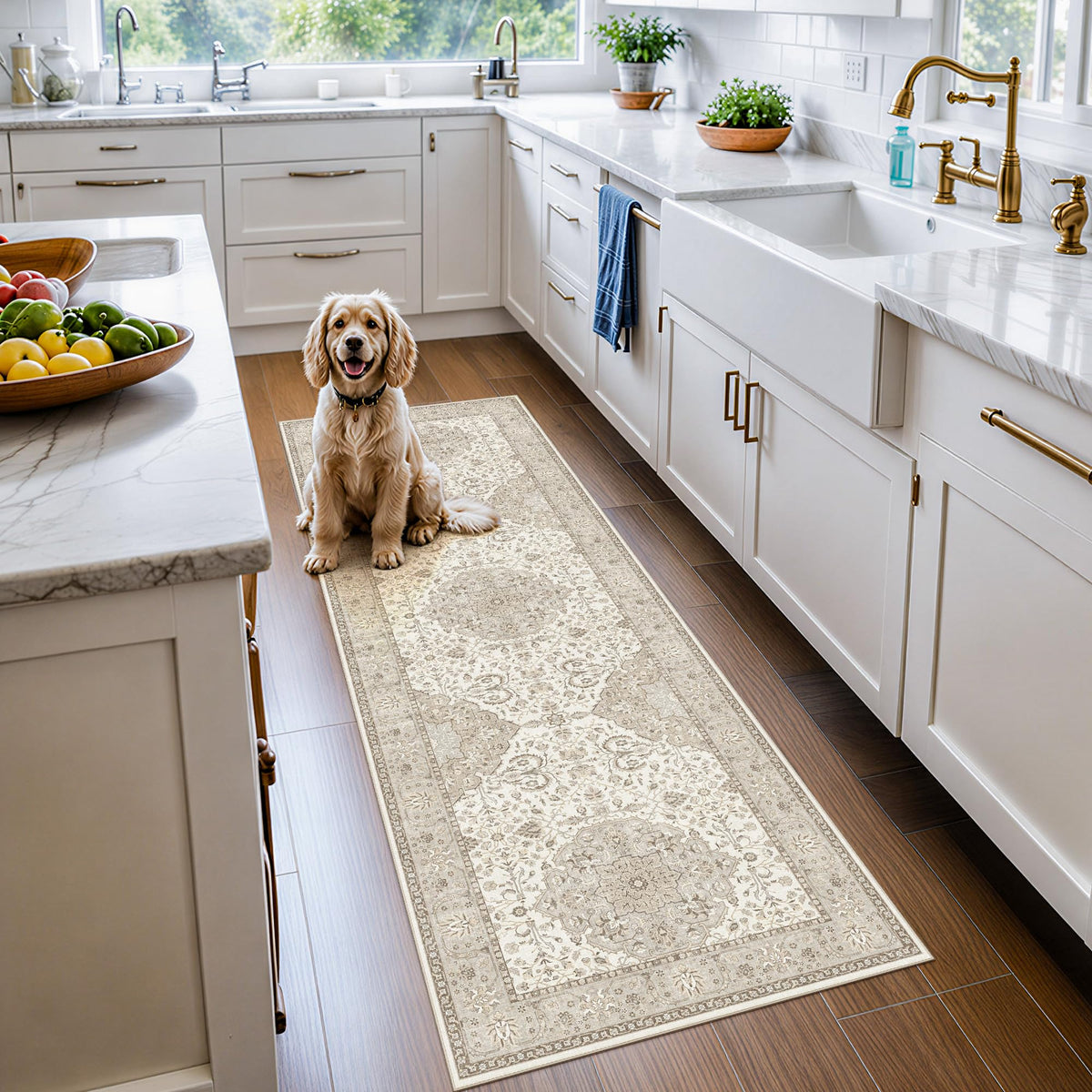 2x6 Hallway Washable Runner Rug : Vintage Soft Kitchen Laundry Runner with Non Slip Backing Farmhouse Entryway Living Room Floor Mat Stain Resistant Carpet for Bedroom Bathroom Distressed Beside Rug