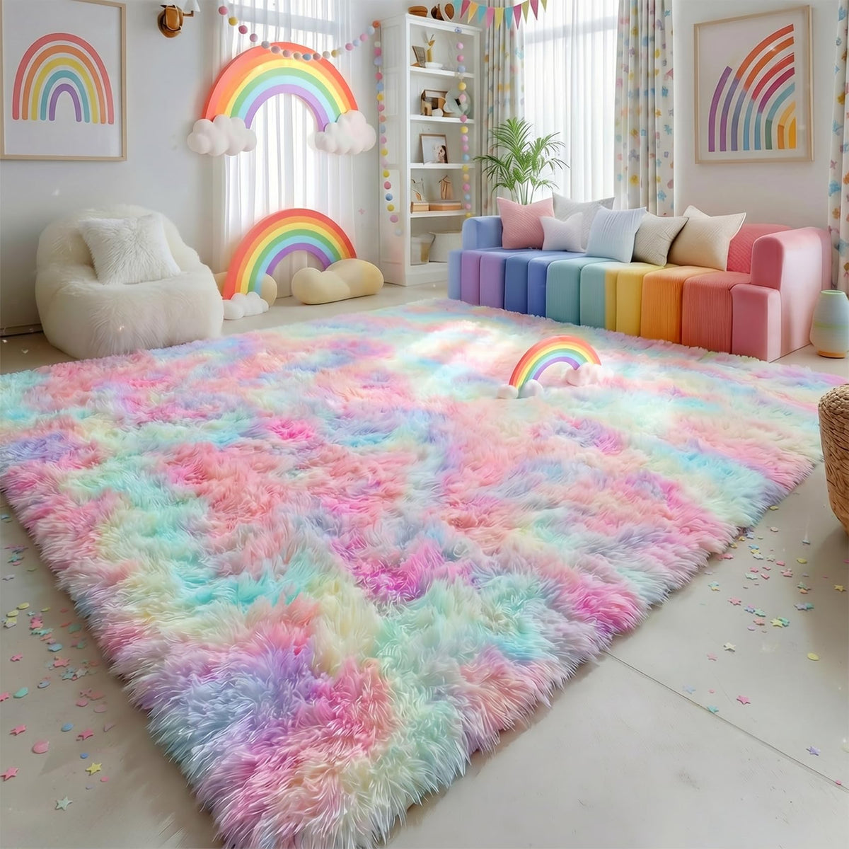 Amdrebio Light Pink Fluffy Fuzzy Area Rug 4x6 for Girls Bedroom Kids Room
