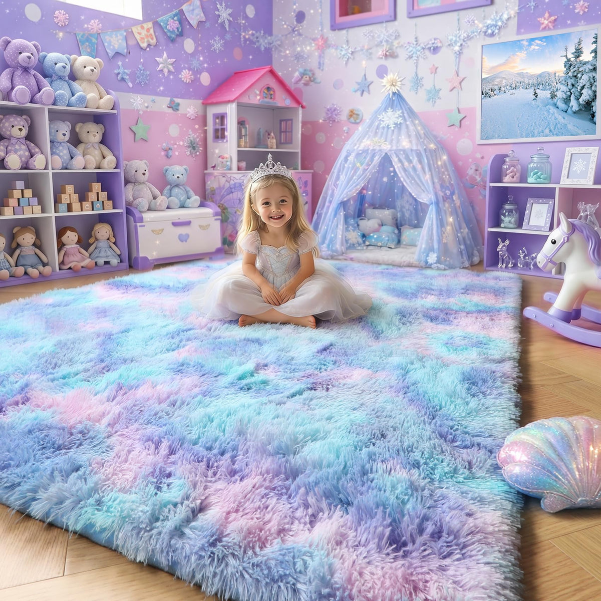 Amdrebio Light Pink Fluffy Fuzzy Area Rug 4x6 for Girls Bedroom Kids Room